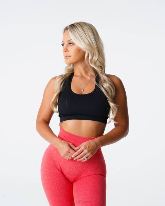 Women NVGTN Black Fitness Limitless Ribbed Seamless Halter Bra NV6T114