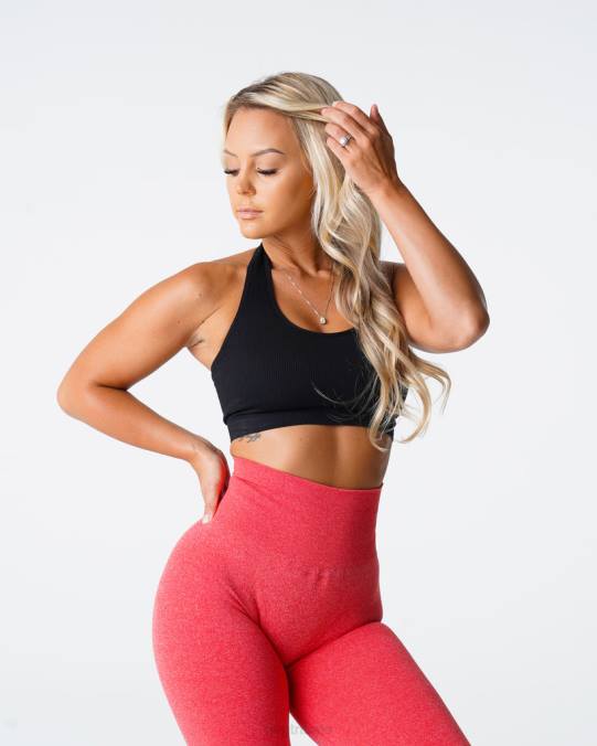 Women NVGTN Black Fitness Limitless Ribbed Seamless Halter Bra NV6T114