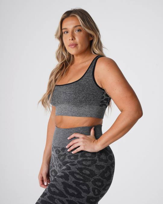 Women NVGTN Black Speckled Fitness Leopard Eclipse Seamless Bra NV6T213