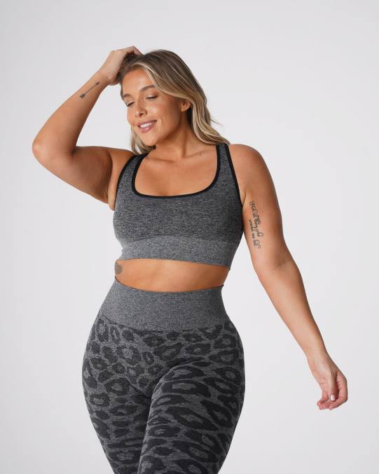 Women NVGTN Black Speckled Fitness Leopard Eclipse Seamless Bra NV6T213