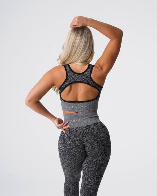 Women NVGTN Black Speckled Fitness Snakeskin Eclipse Seamless Bra NV6T215