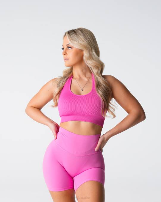 Women NVGTN Bubble Gum Pink Fitness Limitless Ribbed Seamless Halter Bra NV6T116
