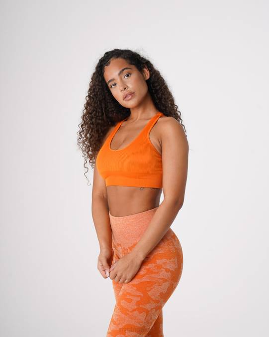 Women NVGTN Burnt Orange Fitness Galaxy Ribbed Seamless Bra NV6T66