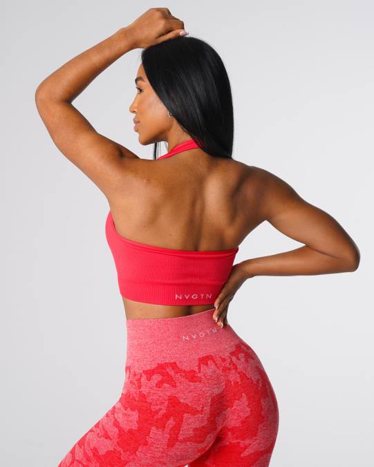 Women NVGTN Candy Apple Fitness Limitless Ribbed Seamless Halter Bra NV6T137