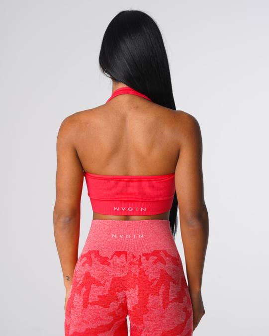 Women NVGTN Candy Apple Fitness Limitless Ribbed Seamless Halter Bra NV6T137