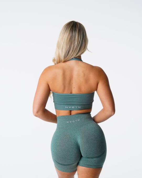 Women NVGTN Forest Green Fitness Limitless Ribbed Seamless Halter Bra NV6T138