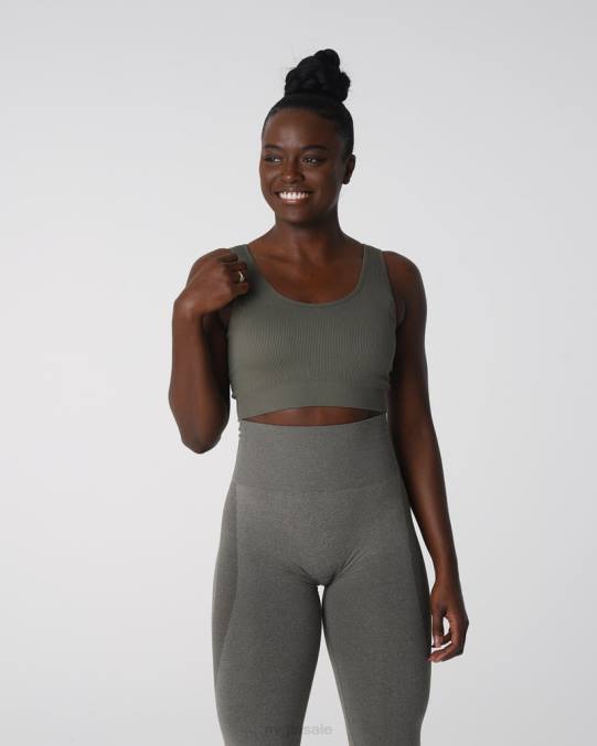 Women NVGTN Khaki Green Fitness Desire Ribbed Seamless Bra NV6T142