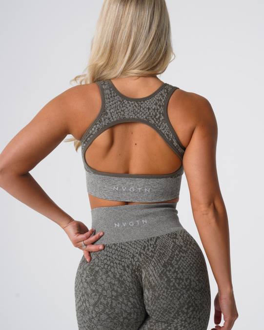 Women NVGTN Khaki Green Fitness Snakeskin Eclipse Seamless Bra NV6T221