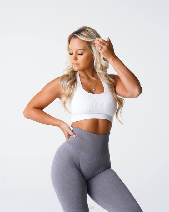 Women NVGTN White Fitness Limitless Ribbed Seamless Halter Bra NV6T115