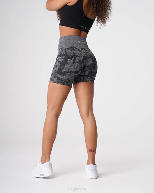 Women NVGTN Black Fitness Camo Seamless Shorts NV6T437