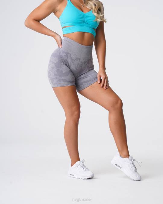 Women NVGTN Grey Fitness Camo Seamless Shorts NV6T438