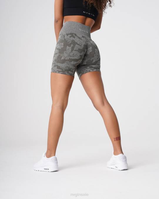 Women NVGTN Khaki Green Fitness Camo Seamless Shorts NV6T440