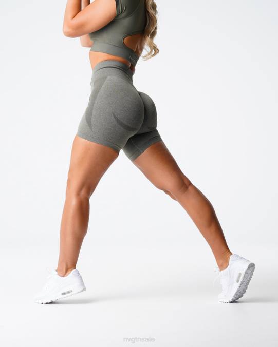Women NVGTN Khaki Green Fitness Contour Seamless Shorts NV6T343