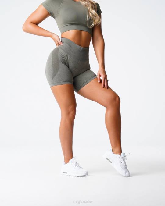 Women NVGTN Khaki Green Fitness Contour Seamless Shorts NV6T343