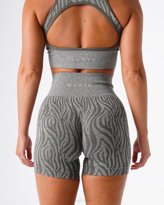 Women NVGTN Khaki Green Fitness Zebra Seamless Shorts NV6T471