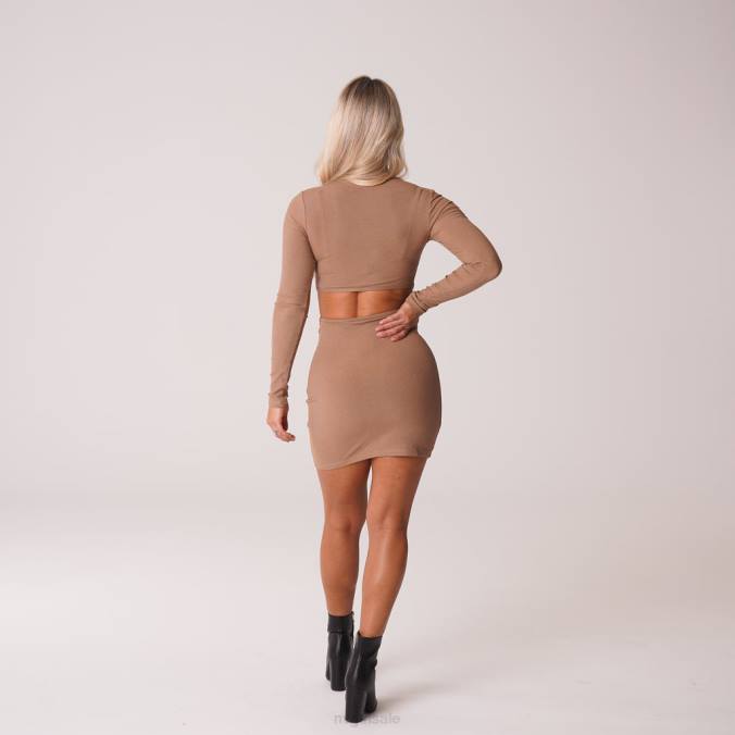 Women NVGTN Mocha Lifestyle Into You Ribbed Mock Turtleneck Midi Dress NV6T722